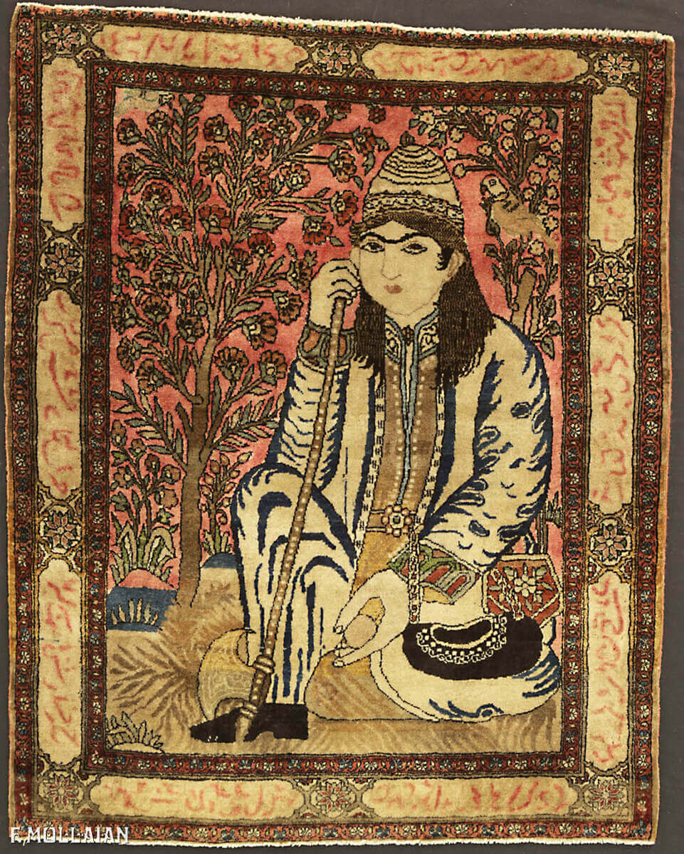 Tappeto Figurativo Persiano Antico Kashan Mohtasham n°:35714199